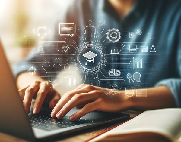 man-is-typing-laptop-with-graphic-man-screen