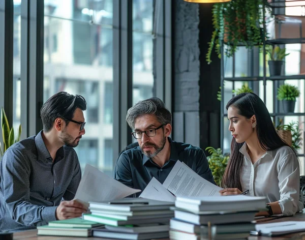 three-people-are-sitting-table-with-books-one-them-reads-word